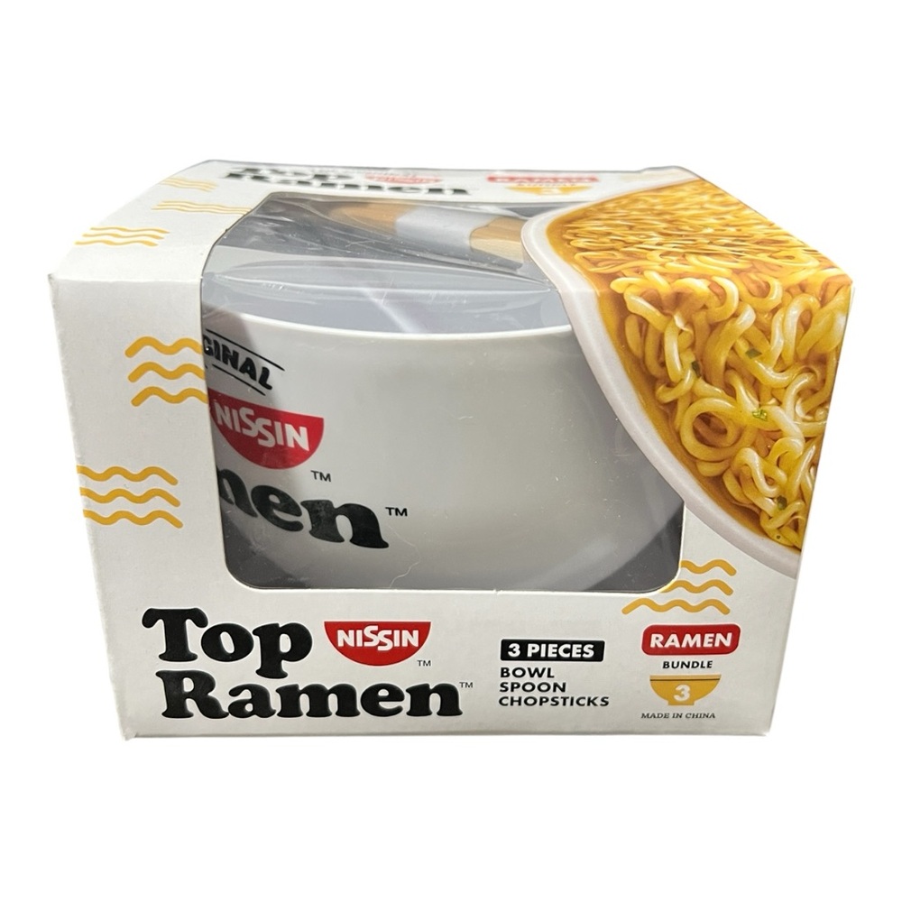 Nissin Original Top Ramen Bowl and Chopsticks and Spoon Set Ramen Bundle